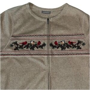 Women Croft & Barrow Cardinal Embroidered Full Zip Fleece Cottage Core, Size L